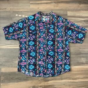 Vintage Rafter JX Geometric Aztec Western Short Sleeve Button Down XL
